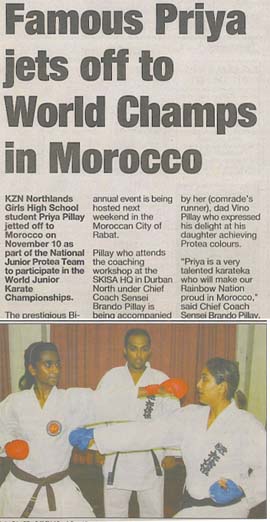 news coverage - Famous Priya jets off to World Champs in Morocco 1a